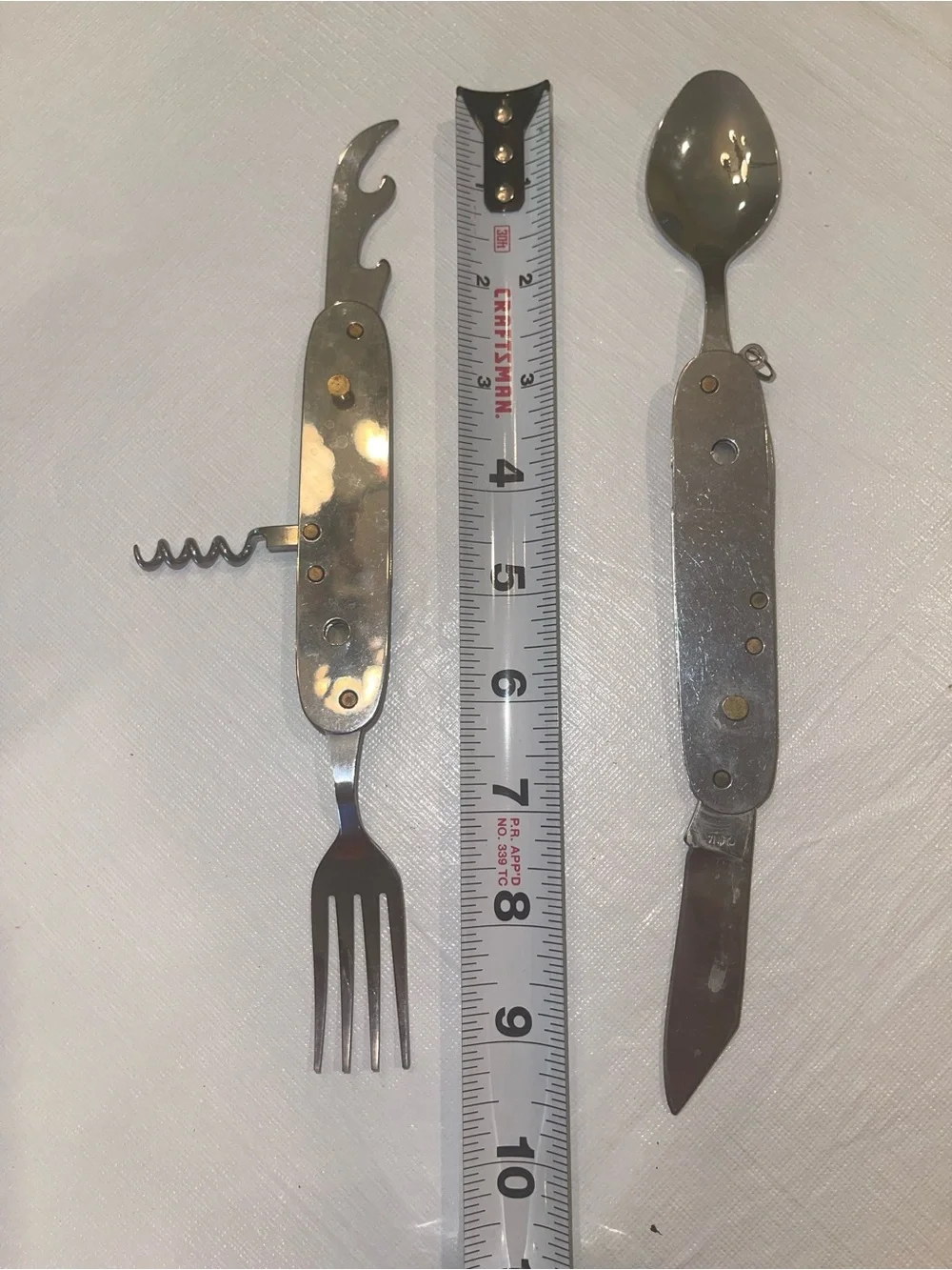 Vntg 5 In 1 Stainless Steel Hobo Pocket Camp Tool Spoon Fork Bottle Wine